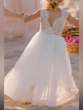Peony Lace Back A-Line Straight Tutu Tulle Dress / Flower Girl